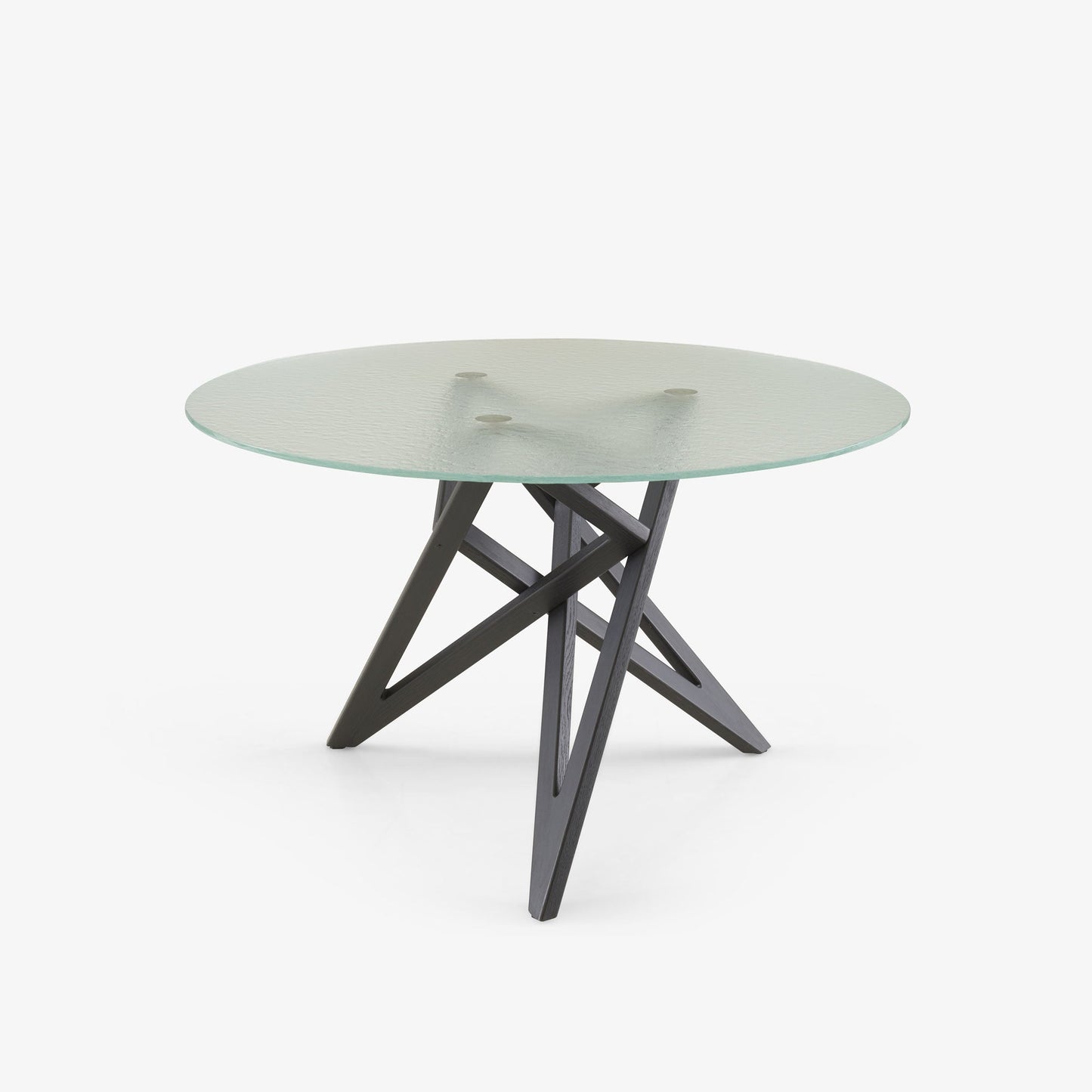 ENNÉA - Round table with wooden base and glass top.