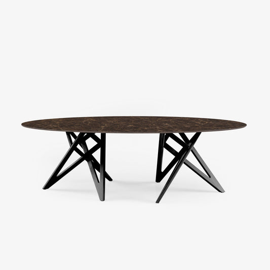ENNÉA - Oval dining table in porcelain stoneware marble effect.