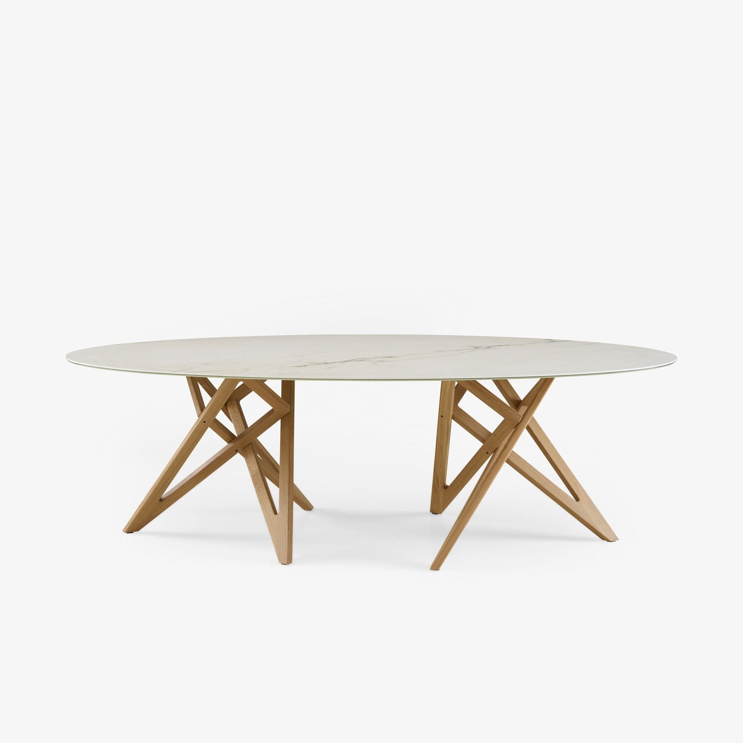 ENNÉA - Oval dining table in porcelain stoneware marble effect.