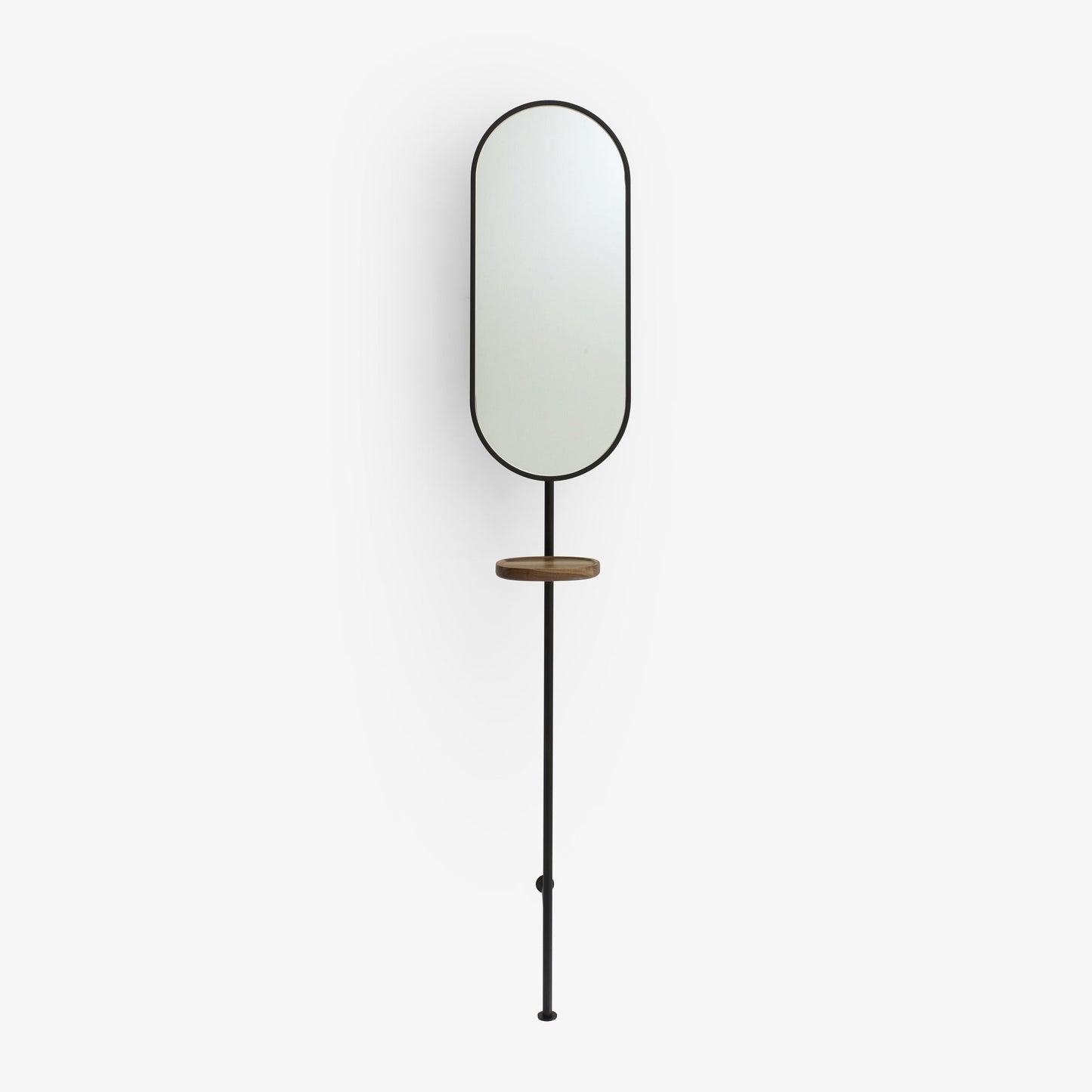 LOOMY - Oval wall-mounted glass and steel mirror with shelf.