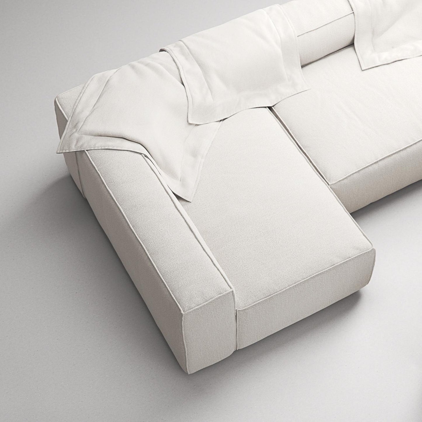 Decotique Grand 4-Seater Sofa Divan Open End With Footstool Left Steam/ White