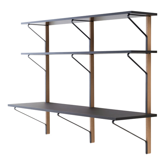 Artek Kaari Wall Shelf with Desk REB 010 — oak/black linoleum/black laminate