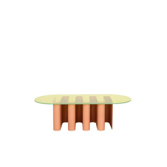 TAVOLINO2 - Oval glass and aluminium coffee table.