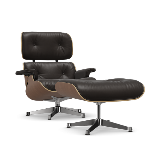 Lounge Chair & Ottoman (New Dimensions) by Vitra #american cherry/polished/Leather Natural F - chocolate