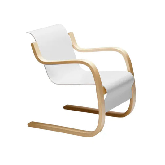 Armchair 42 - Cantilever wooden armchair with armrests.