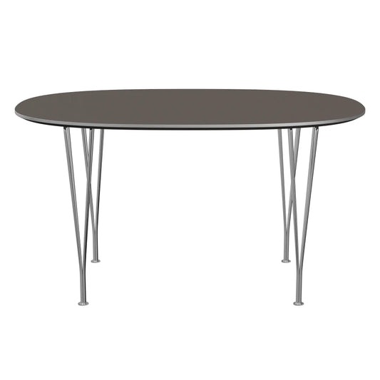 Superellipse™ - B611, Dining Table, 135 X 90 Cm (Table Height - 72 Cm) by Fritz Hansen #Fenix / Grey (718)/Brushed metal / Aluminium - Matt/Steel / Chrome