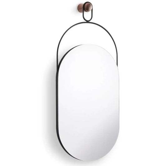 Espejo Eslabón - Oval metal and wooden mirror.
