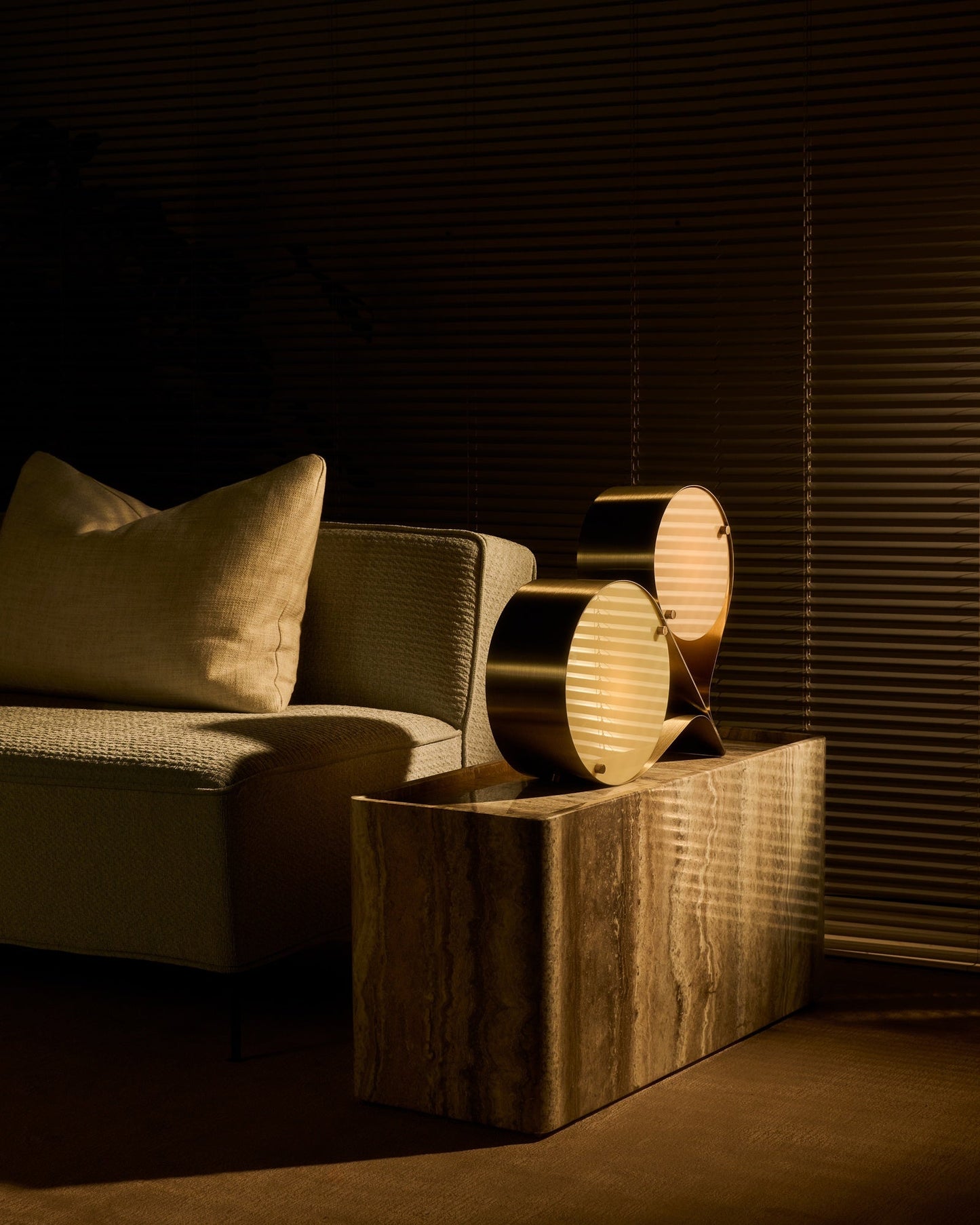Pietra side table, 30 x 80 x 40 cm, sepia travertine
