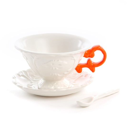 Fine Porcelain Tea cup + saucer + spoon I-WARES by Seletti #Orange