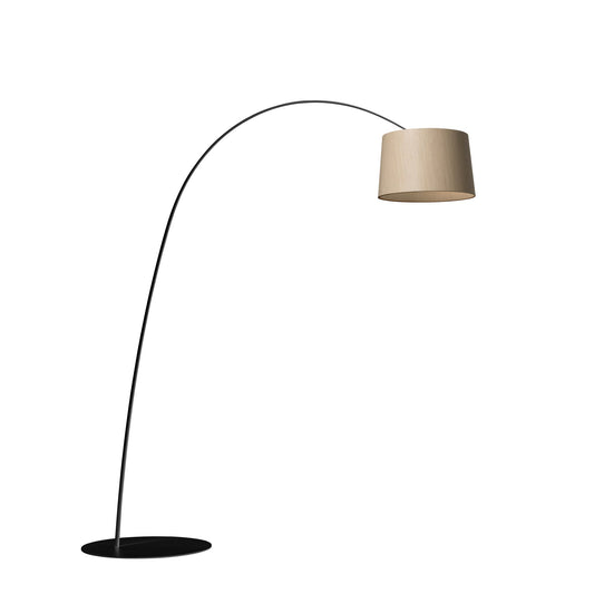TWIGGY WOOD - LED arc floor lamp with metal base and oak lampshade.