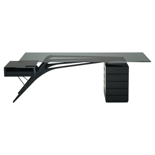 Cavour Cm - Writing Desk With Drawers by Zanotta #Black Varnished Oak/Smoked plate glass