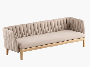 CALYPSO LOUNGE - 3 seater fabric and teak garden sofa with removable cover (Request Info).