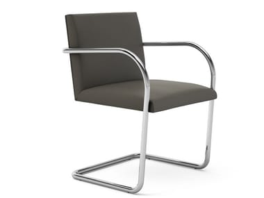 Brno chair - TUBULAR - Cantilever upholstered chair with armrest.