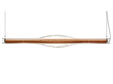 DUNE HORIZONTAL - Wood veneer and glass pendant lamp (Request Info).