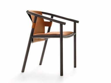 ISA - Chair with armrests in wood and leather (Request Info).