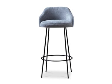 ISABELLE - High upholstered fabric stool with back (Request Info).