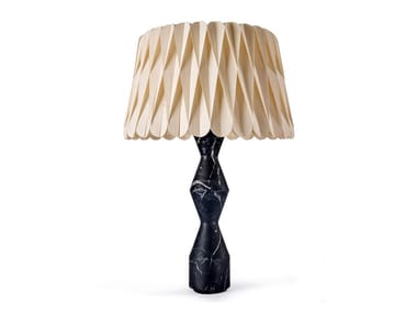 LOLA LUX - Handmade wood veneer and natural stone table lamp (Request Info).