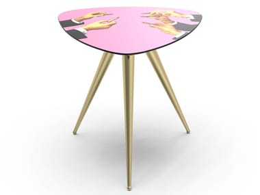 PINK LIPSTICKS - Triangular coffee table with MDF top and metal legs (Request Info).