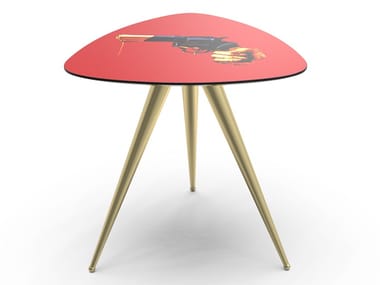 REVOLVER - Triangular coffee table with MDF top and metal legs (Request Info).