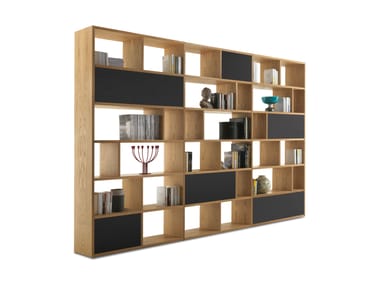 PASSWORD - Wall-mounted solid wood bookcase with drawers (Request Info).