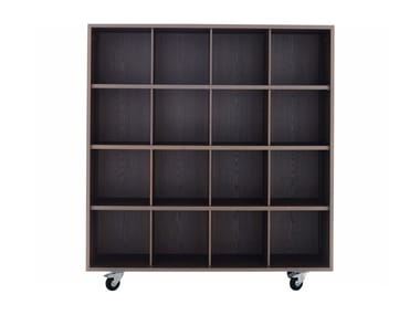 SHIGETO BOX - Open solid wood bookcase with casters (Request Info).