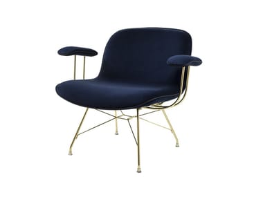 TROY - Upholstered velvet low chair with armrests (Request Info).