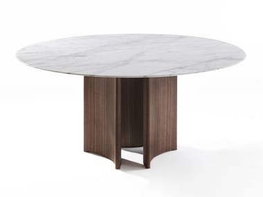 ALAN - Round Calacatta marble table and canaletta walnut base (Request Info).