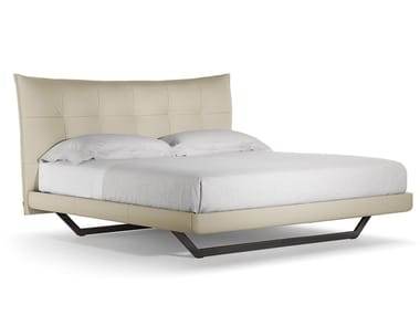 AURORA TRE - Leather bed with upholstered headboard (Request Info).
