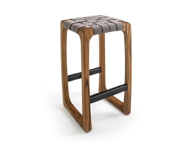 BUNGALOW - High teak garden stool with footrest and fabric seat (Request Info).