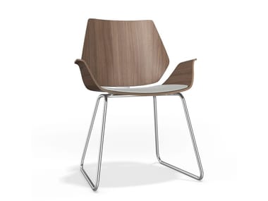 CENTURO I - Sled base upholstered wooden chair with armrests (Request Info).