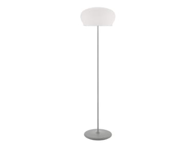 DURHAM - Floor lamp with stone base and opal glass shade (Request Info).
