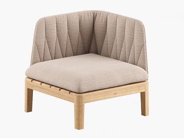 CALYPSO LOUNGE - Corner fabric and teak garden armchair (Request Info).