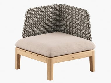 CALYPSO LOUNGE - Corner synthetic fabric an teak garden armchair (Request Info).