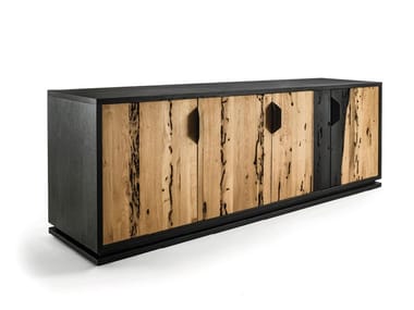FIRE LOW - Lowboard in solid wood and blockboard with doors (Request Info).