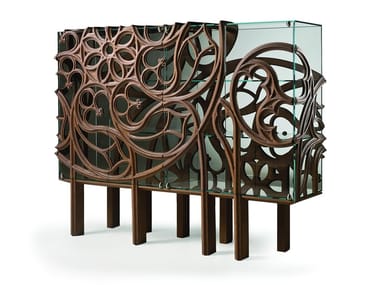 GOTHIK/A - Crystal cabinet with oak wood decoration by Fratelli Boffi