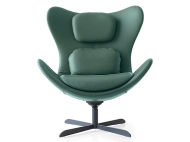 LAZY - Fabric armchair with 4-spoke base with headrest (Request Info).