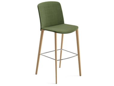MIXU - High upholstered fabric barstool with oak legs (Request Info).