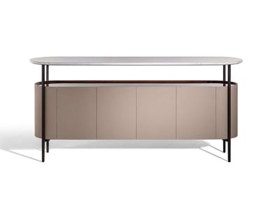 MI - Sideboard covered in leather and marble top (Request Info).
