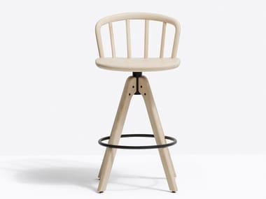 NYM 2848 - Trestle-based wooden stool with footrest by Pedrali