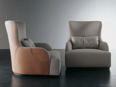 LIU KUOIO - Bergere tanned leather armchair with armrests (Request Info).