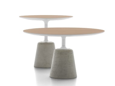 ROCK TABLE MINI - Cement coffee table with wooden top (Request Info).