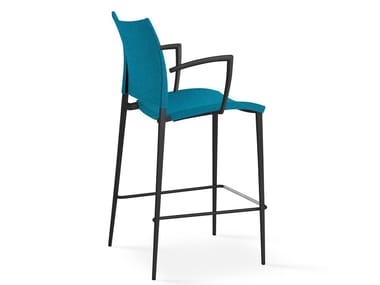 SAND - High upholstered fabric stool with armrests (Request Info).