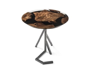 TINY EARTH - Round Kauri solid wood and resin high side table (Request Info).