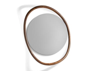 UNUT - Round framed walnut mirror (Request Info).