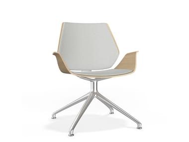 CENTURO IV LOUNGE - Swivel upholstered trestle-based wooden chair (Request Info).