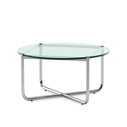 MR - Round glass and steel coffee table.