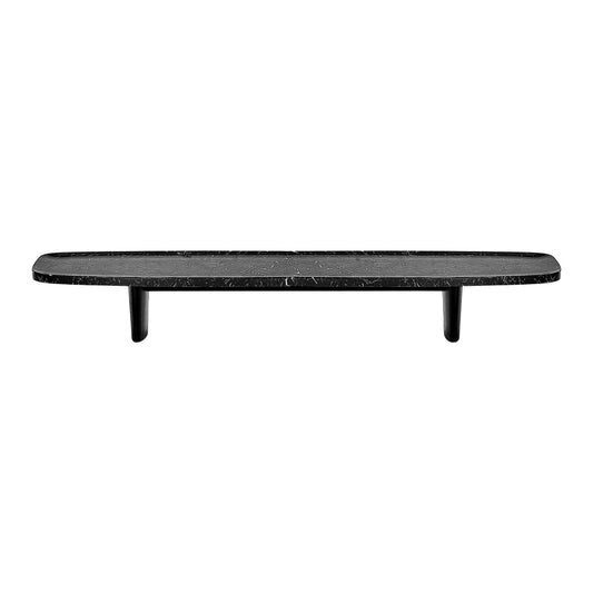 Matéria Long - Rectangular travertine and wood coffee table.