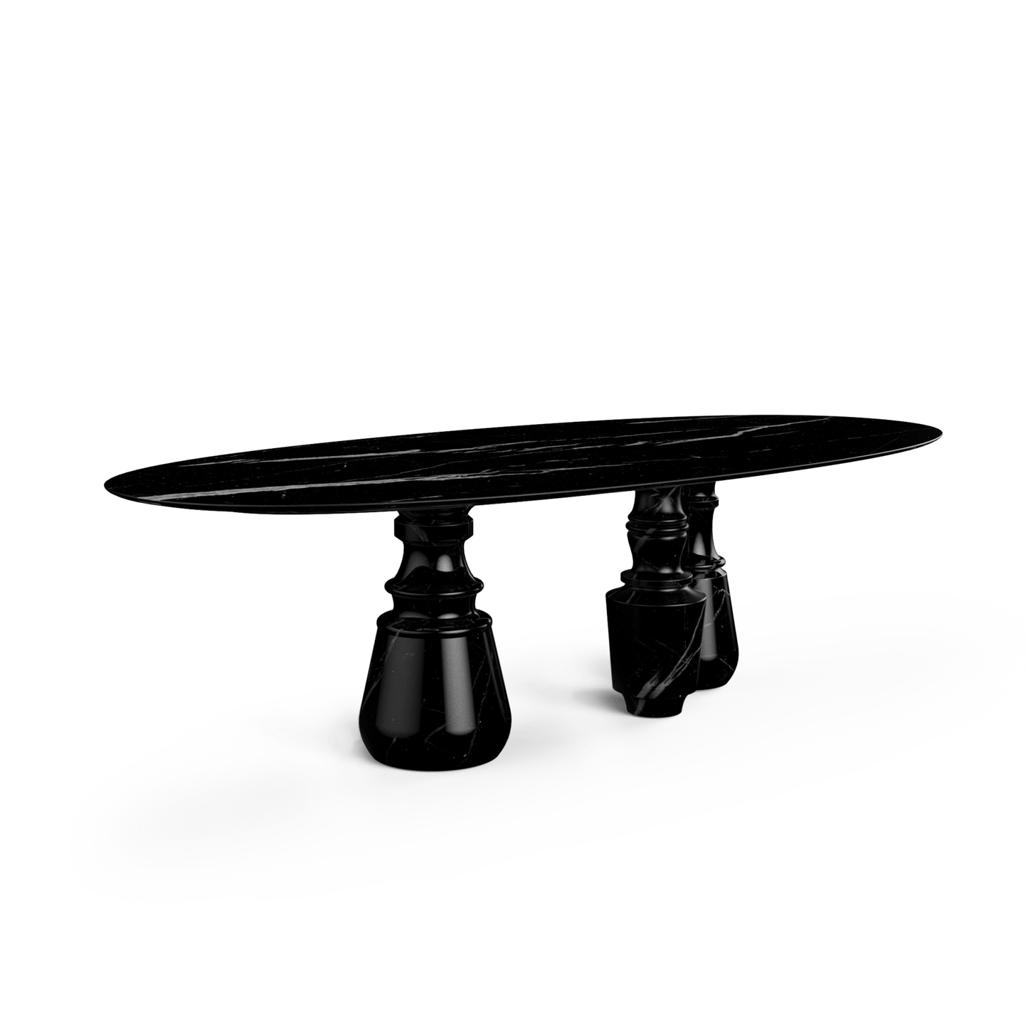 PIETRA OVAL XL - Oval Nero Marquina marble dining table.