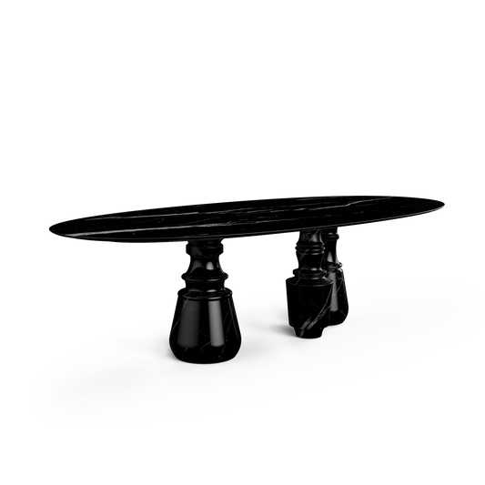 PIETRA OVAL XL - Oval Nero Marquina marble dining table.