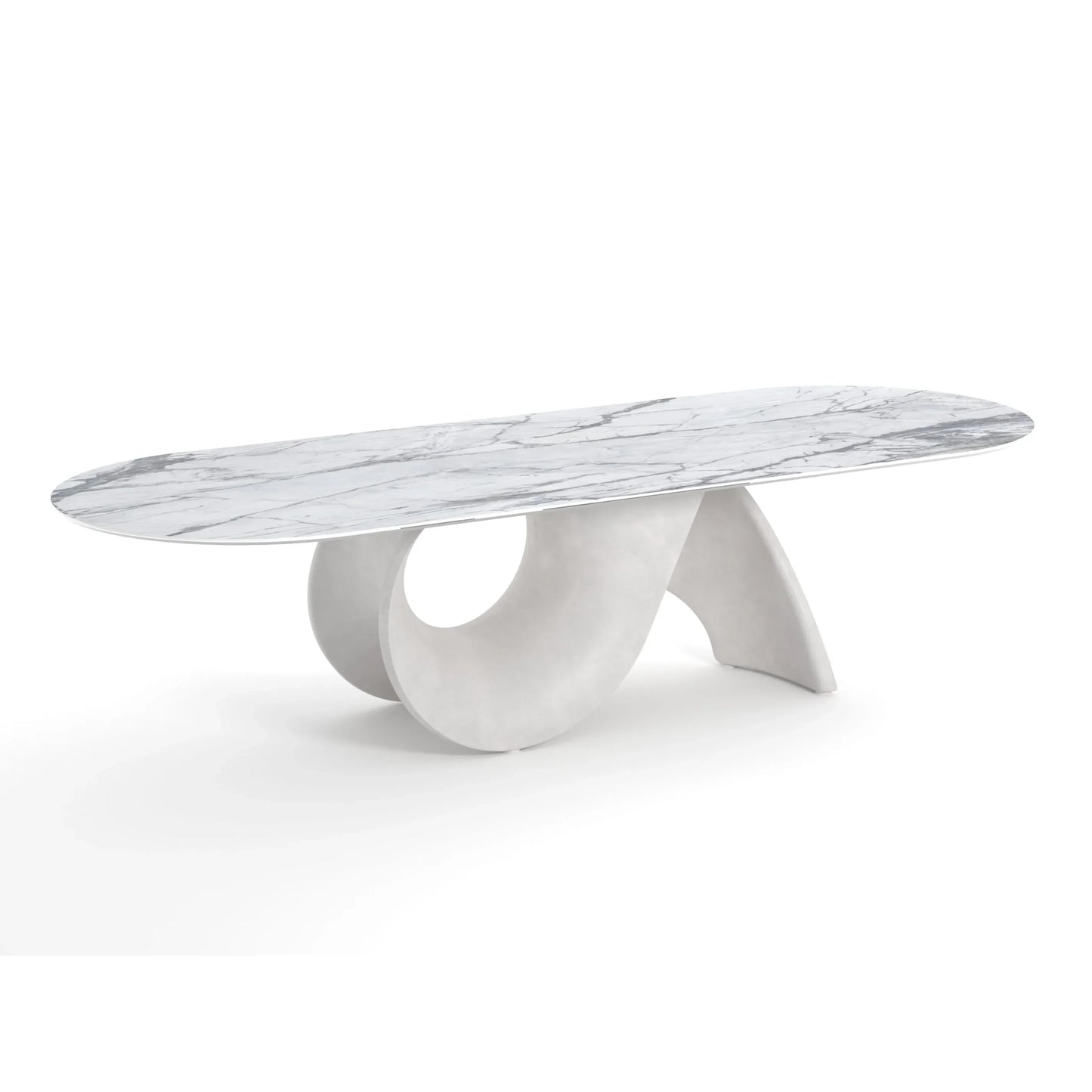SEASHELL - Oval table with ceramic top and concrete base.